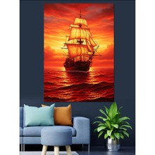 Tablomega Günbatımında Yelkenli Gemi Manzarası Dekoratif Kanvas - Mdf Ahşap Tablo