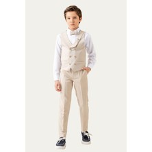 Turuncu Gardrop Lord Katlamalı Yelekli Çocuk Takım Elbise Krem