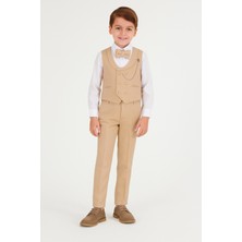 Turuncu Gardrop Smart Katlamalı Yelekli Çocuk Takım Elbise Latte