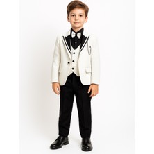 Turuncu Gardrop 3-14 Yaş Lüx Yaka Detay Siyah Gömlekli Erkek Çocuk Damatlık Beyaz