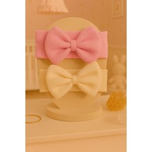 Pico Baby Kız Bebek & Çocuk Fiyonklu Bandana 2'li Set (Pembe/krem)