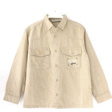 DobaKids Cep Üzeri Baskılı Erkek Çocuk Keten Uzun Kollu Regular Gömlek Bej