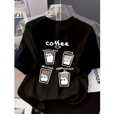 Moda Loris Baskılı Oversize Bisiklet Yaka T-Shirt - Siyah