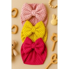 Pico Baby Fiyonklu Çift Kat Puantiyeli Bebek Bone 3'lü Set- Mor / Sarı / Fuşya