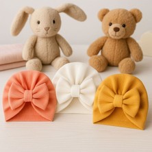 Pico Baby Fiyonklu Bebek Bone 3'lü Set- Somon/ Beyaz / Hardal