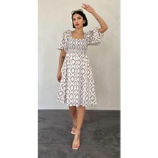 Moda Loris Vizon Kare Desenli Yazlık Elbise