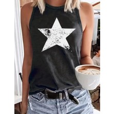 Moda Loris Kadın Askılı Yuvarlak Yaka Yıldız Desenli Süprem Bluz