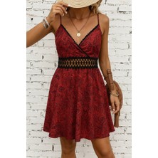 Moda Loris Kadın Ip Askılı Kruvaze Yakalı Desenli Mini Süprem Mini Elbise