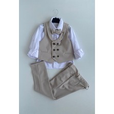 Turuncu Gardrop Smart Katlamalı Yelekli Çocuk Takım Elbise Bej