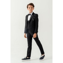 Turuncu Gardrop 3-14 Yaş Premium Double Yaka Erkek Çocuk Damatlık Siyah