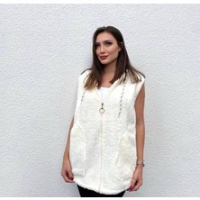 Moda Loris Kadın Kapüşon ve Fermuar Detay Welsoft Kolsuz Yelek