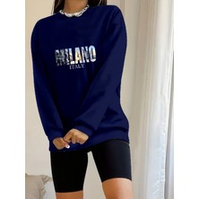 Moda Loris Kadın Uzun Kollu Bisiklet Yaka Desenli Viskon Iki Iplik Bluz