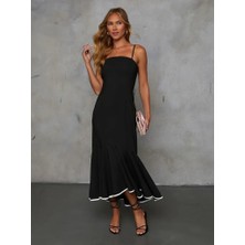 Moda Loris Kadın Ip Askılı Straplez Kesim Detay Maksi Boy Janjan Krep Elbise