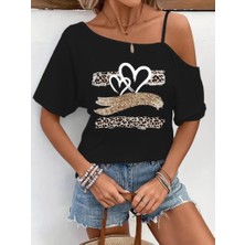 Moda Loris Kadın Tek Omuzu Açık Ip Askılı Baskılı Viskon Bluz