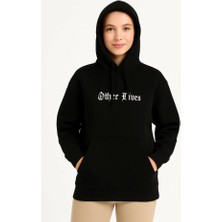 Moda Loris Üç Iplik Kapşonlu Ön ve Arka Baskılı Sweatshirt Hoodie- Siyah