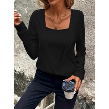 Moda Loris Kadın Uzun Kollu Kruvaze Yaka Kol ve Etek Ucu Manşet Detay Yumoş Bluz