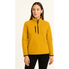 Moda Loris Polar Kazak – Dik Yaka, Yarım Fermuarlı, Fermuarlı Göğüs Cepli, Siyah Biyeli, Kışlık Rahat Regular Fit Günlük Model - Sarı