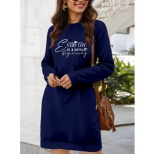 Moda Loris Kadın Uzun Kollu Bisiklet Yaka Kısa Viskon Iki Iplik Elbise