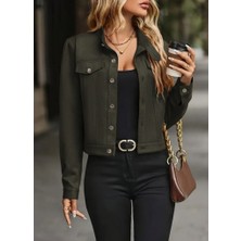 Moda Loris Kadın Uzun Kollu Önden Düğmeli Kısa Süet Ceket