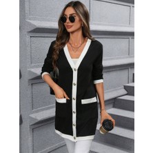 Moda Loris Kadın Uzun Kollu Cepli Önden Düğmeli Uzun Modal Ceket Hırka