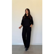 Moda Loris Kadın Uzun Kollu Bisiklet Yaka Viskon Iki Iplik Bluz ve Pantolon Ikili Takım