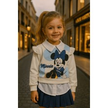 Turuncu Gardrop 2-10 Yaş Gömlek Detay Karakterli Etekli Kız Çocuk Takım Lacivert