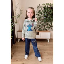 Turuncu Gardrop 3-10 Yaş Stitch Kadife Kız Çocuk Takım Haki