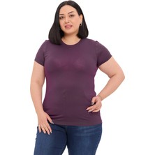 Disentis Modest Büyük Beden Bisiklet Yaka Kısa Kollu Viskon Mürdüm Body