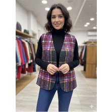 Kadın Orjinal Italyan Ekose Buklet Yelek