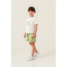 Turuncu Gardrop 1-6 Yaş Çiçek Desen Şortlu Kız Çocuk Takım Yeşil