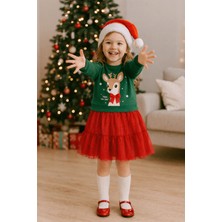 Turuncu Gardrop 4-7 Yaş Geyik Detay Yeni Yıl Elbise Kırmızı