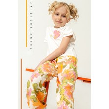 Turuncu Gardrop 4-8 Yaş Çiçekli Pantolon Tişört Kız Çocuk Takım Turuncu