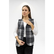 Kadın Orjinal Italyan Ekose Buklet Yelek