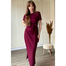 Dilay Gökoğlu Butik Bağlamalı Bordo Midi Modal Elbise