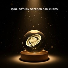 Tgzm Ahşap Tabanlı 3D Satürn Kristal Küre Atmosfer Lambası - TG0012-2RLJX0