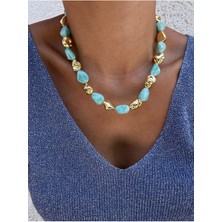 Miliva Asimetrik Model Gold Detaylı Gösterişli Kolye | Kemik Görünüm Kolye