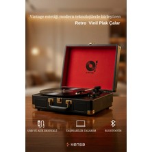 Kensa Bluetooth Retro Pikap – 33/45/78 Rpm Plak Çalar Taşınabilir Çanta Tasarım, USB & Aux Destekli