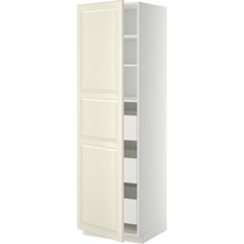 Hobiurun Mutfak boy dolabı, BODBYN kırık beyaz, 60x60x200 cm, 1 kapaklı, 3 çekmeceli ve 2 raflı