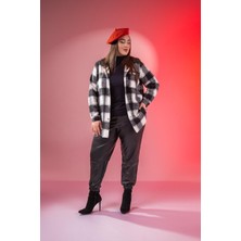 Roxxlen 333134 Kadın Büyük Beden Gri Cep Detaylı Oduncu Gömlek