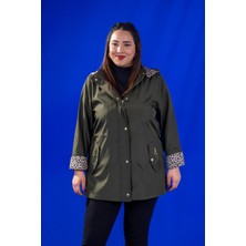 Roxxlen 1222442 Kadın Büyük Beden Haki Leoparlı Thomas Yağmurluk