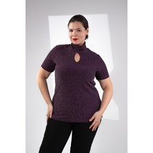 Roxxlen Büyük Beden Simli Yarım Kol Boğazlı Kazak