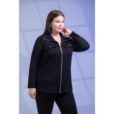 Roxxlen Büyük Beden Cepli - Fermuarlı Triko Gömlek