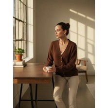 Mandala Tekstil Kadın V Yaka Selanik Örgü Detaylı Triko Hırka