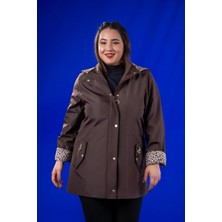 Roxxlen 1222442 Kadın Büyük Beden Kahverengi Leoparlı Thomas Yağmurluk