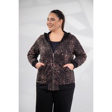 Roxxlen 333177 Kadın Büyük Beden Kahverengi Çift Taraflı Sweat