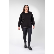 Roxxlen 3330216 Kadın Büyük Beden Siyah Kemer Detaylı Sweat