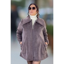 Yagmur Beren  Fox Kumaş Fermuarlı Çıkartılabilir Yaka Detay Büyük Beden Kısa Kaban