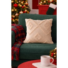 Halımax Cloud Peluş Kabartmalı Dekoratif Krem Kırlent Kılıfı Yıkanabilir Tasarım Kılıf 43X43CM 1 Adet