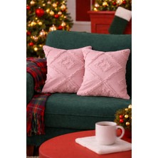 Halımax Cloud Peluş Dekoratif Pembe 2'li Kırlent Kılıfı Yıkanabilir Tasarım Polyester Jakarlı Welsoft 43X43