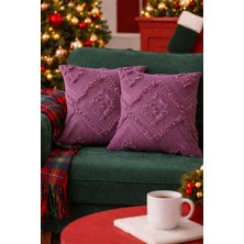 Halımax Cloud Peluş Dekoratif Mor 2'li Kırlent Kılıfı Yıkanabilir Tasarım Polyester Jakarlı Welsoft 43X43CM